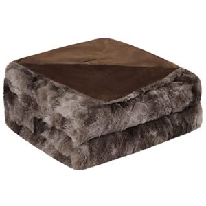 piccocasa soft faux fur blanket twin size – reversible tie-dye luxury shaggy throw blanket for sofa, couch and bed – plush fluffy fleece blankets as gifts 60 x 78 inch brown