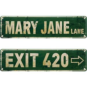 2 pieces vintage exit sign decor retro avenue street sign lane sign metal tin street sign for home wall bedroom decor, 4 x 16 inches (exit 420)