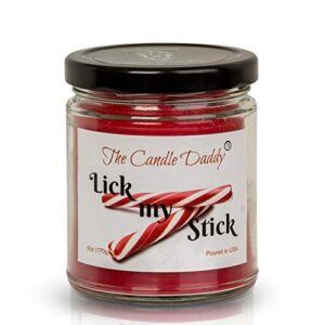 the candle daddy lick my stick peppermint holiday candle – funny candy cane scented candle – funny holiday candle for christmas, new years – long burn time, holiday fragrance, hand poured in usa – 6oz