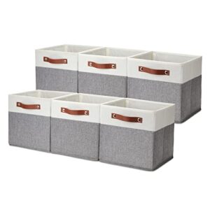 dullemelo cube storage basket for shelves, clothes, collapsible fabric storage cubes for office, bedroom, toys, fabric storage cube with handles (white&gray,11″x11″x11″,6-pack)
