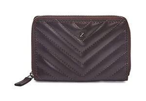 zinda genuine leathers women’s wallet mini purse zip around rfid protection quilted (brown)