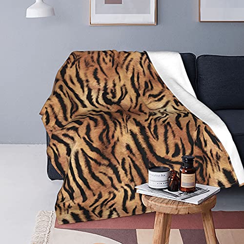 Animal Skin Tiger Print Soft Throw Blanket Super Soft Cozy Fleece Plush Reversible Blanket Size for Couch Bed Sofa Travelling Camping for Baby Adults Couch Sofa (80x60 Inches)