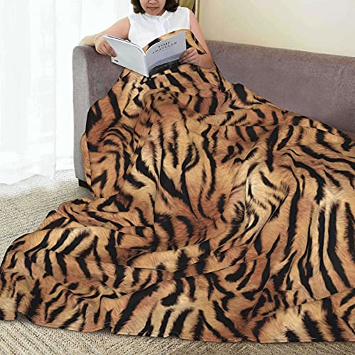 Animal Skin Tiger Print Soft Throw Blanket Super Soft Cozy Fleece Plush Reversible Blanket Size for Couch Bed Sofa Travelling Camping for Baby Adults Couch Sofa (80x60 Inches)