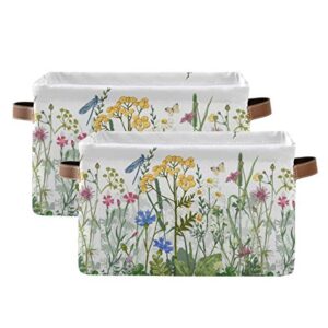 keepreal colorful herbs and flowers storage baskets,decorative collapsible rectangular canvas fabric storage bin for home, 2pack