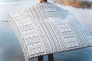 organic blanket home throw – turkish throw light weight beach blanket, camping blanket picnic blanket – 100 cotton gots blanket – geometric (black and grey)
