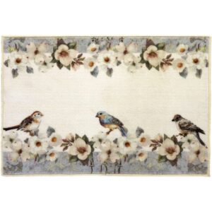 the lakeside collection floral bluebird motif home accent rug with nonslip backing