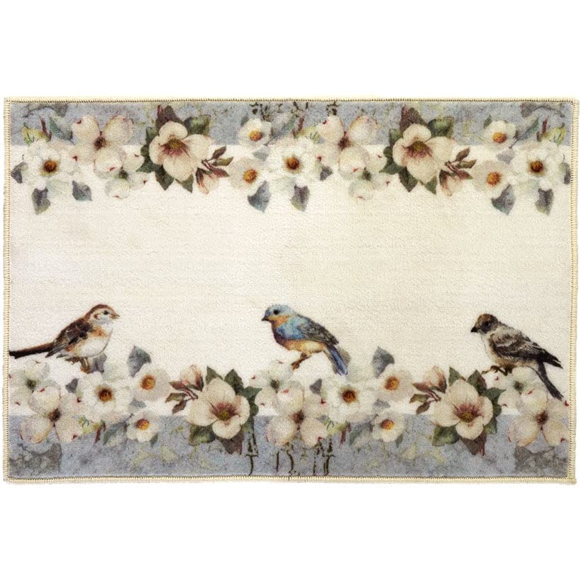 The Lakeside Collection Floral Bluebird Motif Home Accent Rug with Nonslip Backing