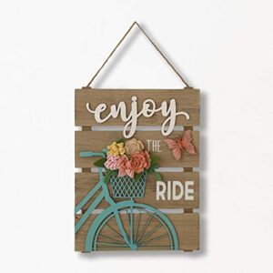 Farmhouse Wall Decor Spring Decorations for Home Metal Bicycle Butterfly Floral Sign Wood Rustic Wall Plaque Hanging Art Gift Indoor Outdoor 11" X 15" - Enjoy The Ride