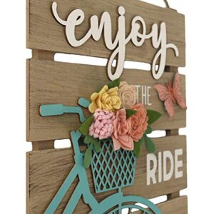 Farmhouse Wall Decor Spring Decorations for Home Metal Bicycle Butterfly Floral Sign Wood Rustic Wall Plaque Hanging Art Gift Indoor Outdoor 11" X 15" - Enjoy The Ride