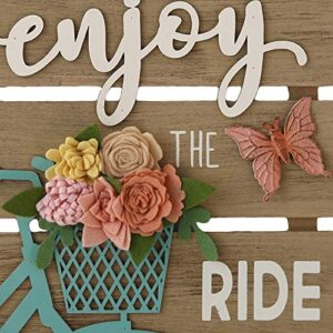 Farmhouse Wall Decor Spring Decorations for Home Metal Bicycle Butterfly Floral Sign Wood Rustic Wall Plaque Hanging Art Gift Indoor Outdoor 11" X 15" - Enjoy The Ride