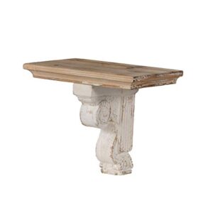 distressed white and natural wood corbel style wall shelf