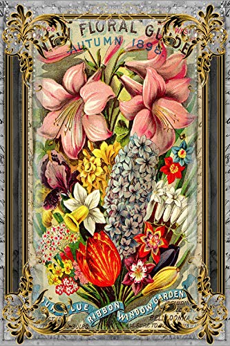 Graman Floral Vintage Seed Packet Metal Sign Flower Painting Vintage Tin Sign Country Home Decor for Home, Living Room, Kitchen,Bathroom Decoration 8X12Inch