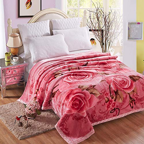 LGYKUMEG Warm Winter Fleece Plush Throw Blanket 59 × 79 inches, Silky Soft and Warm, 2 Ply Reversible Raschel Pink Rose Throw,150×200cm2kg.