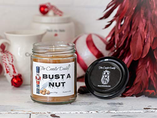 Bust A Nut, Banana Nut Bread Scented Candle - Funny Holiday Candle for Christmas, New Years - Long Burn Time, Holiday Fragrance, Hand Poured in USA - 6oz