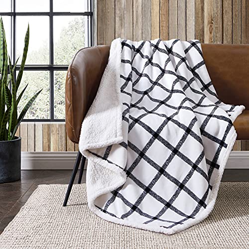 Eddie Bauer - Throw Blanket, Reversible Sherpa Fleece Bedding, Home Decor for All Seasons (Bunkhouse Plaid Beige, Throw)