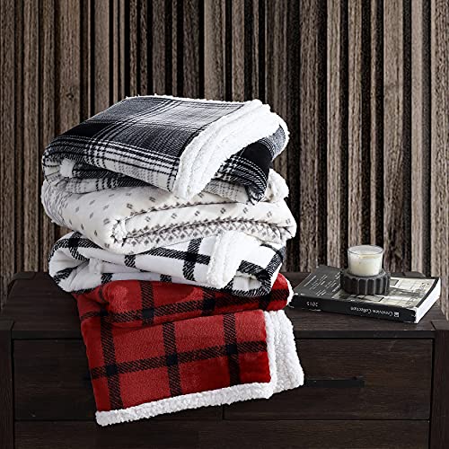 Eddie Bauer - Throw Blanket, Reversible Sherpa Fleece Bedding, Home Decor for All Seasons (Bunkhouse Plaid Beige, Throw)