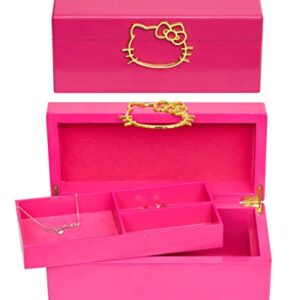 Hello Kitty Gold Icon Pink Lacquer Wood Jewelry Box Jewelry Organizer, Officially Licensed