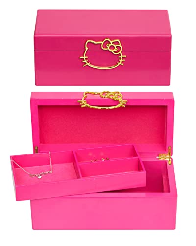 Hello Kitty Gold Icon Pink Lacquer Wood Jewelry Box Jewelry Organizer, Officially Licensed