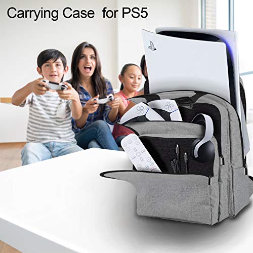 Gaming Console Backpack Compatible with PS5, Large Capacity Travel Carrying Case for PlayStation5 Console Digital Edition, Storage Bag with Multiple Pockets for Laptop and Gaming Accessories