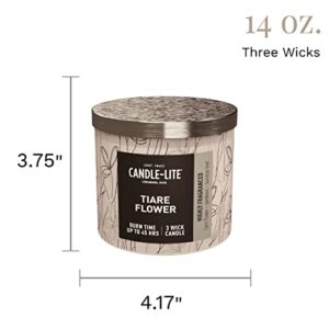 Candle-lite Premium Tiare Flower Scent, 14 oz. 3-Wick Aromatherapy Candle with up to 45 Hours of Burn Time, White