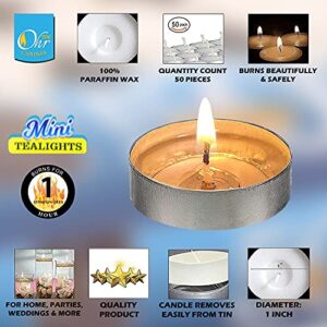 Ohr Mini Tealight Candles - 50 Pack Bulk Tea Lights Candles - White Tealights Unscented - 1 Hour Burn Time
