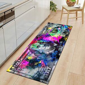 orlco art new rugs indoor modern area rugs floor rugs graffiti watercolor one hundred dollar bills benjamin non-slip large house decor rug for house door corridor bedroom kitchen colorful 24″x60″