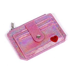 fida&moon glitter girl small wallet rfid blocking coin purse clip card holder (glitter pink)