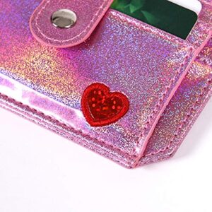 Fida&Moon Glitter Girl Small Wallet RFID Blocking Coin Purse Clip Card Holder (Glitter Pink)