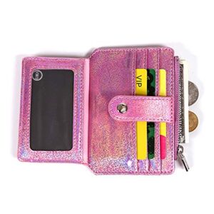 Fida&Moon Glitter Girl Small Wallet RFID Blocking Coin Purse Clip Card Holder (Glitter Pink)