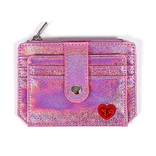 Fida&Moon Glitter Girl Small Wallet RFID Blocking Coin Purse Clip Card Holder (Glitter Pink)