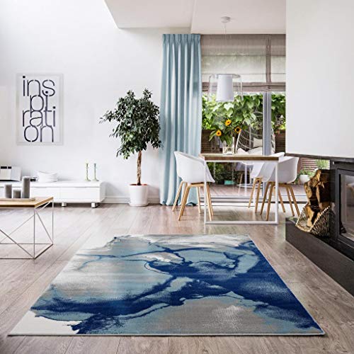 LUXE WEAVERS Victoria Collection 9163 Blue Modern Abstract Watercolor Stain Resistant Area Rug 8x10