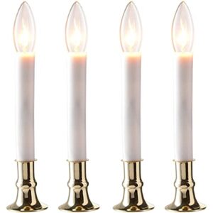 prextex christmas candles – set of 4 brass plated window electric candle set for home, kitchen with automatic on/off sensor for dusk to dawn, christmas lights, candle lamp, party lights