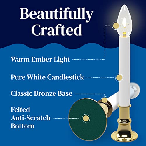 PREXTEX Christmas Candles - Set of 4 Brass Plated Window Electric Candle Set for Home, Kitchen with Automatic On/Off Sensor for Dusk to Dawn, Christmas Lights, Candle Lamp, Party Lights