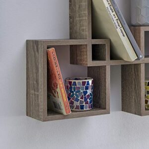 Danya B Decorative Wall Mount Floating Intersecting Cube Accent Wall Shelf - Weathered Oak