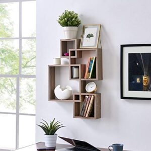 Danya B Decorative Wall Mount Floating Intersecting Cube Accent Wall Shelf - Weathered Oak