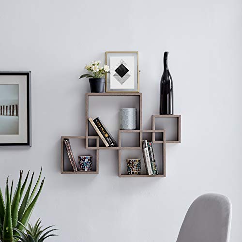 Danya B Decorative Wall Mount Floating Intersecting Cube Accent Wall Shelf - Weathered Oak