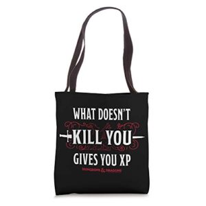 dungeons & dragons what doesn’t kill you gives you xp tote bag
