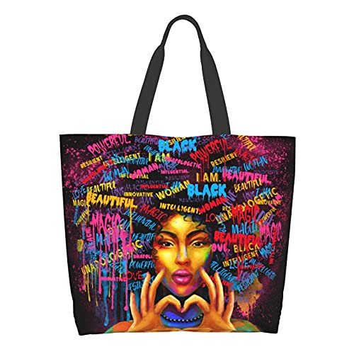 EZYES Black Girl Tote Bag African American Women Shoulder Handbag For School Work Daily Use Lightweight Durable