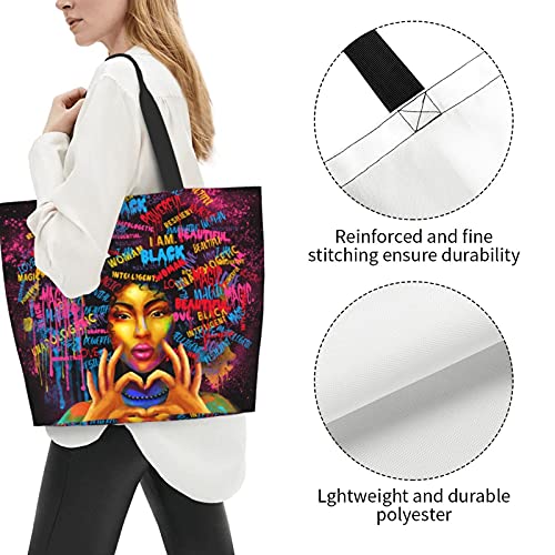 EZYES Black Girl Tote Bag African American Women Shoulder Handbag For School Work Daily Use Lightweight Durable