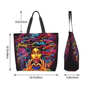 EZYES Black Girl Tote Bag African American Women Shoulder Handbag For School Work Daily Use Lightweight Durable