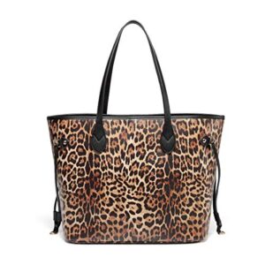 Daisy Rose Tote Shoulder Travel Bag & Matching Clutch PU Vegan Leather - Leopard