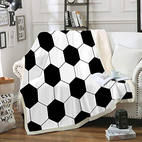 Soccer Throw Blanket Soccer Blanket Twin Size Football Balls Blanket Sherpa Fleece Blanket Soft Warm Geometric Sports Blanket for Bedroom Couch Sofa (Twin (60"x80"), Soccer)