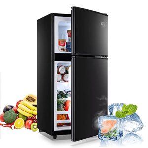 krib bling 3.5cu.ft compact refrigerator, retro fridge with dual door small refrigerator with freezer, 7 level adjustable thermostat for dorm, garage, office, bedroom, apartment, black