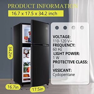 KRIB BLING 3.5Cu.Ft Compact Refrigerator, Retro Fridge with Dual Door Small Refrigerator with freezer, 7 Level Adjustable Thermostat for Dorm, Garage, Office, Bedroom, Apartment, Black
