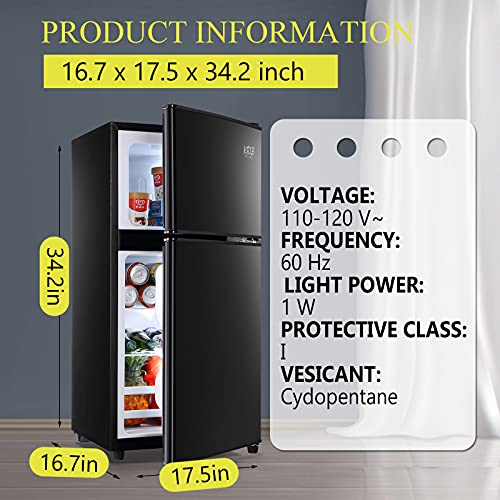 KRIB BLING 3.5Cu.Ft Compact Refrigerator, Retro Fridge with Dual Door Small Refrigerator with freezer, 7 Level Adjustable Thermostat for Dorm, Garage, Office, Bedroom, Apartment, Black