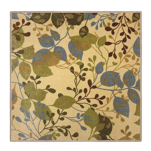 House, Home and More Skid-Resistant Carpet Indoor Area Rug Floor Mat – Botanical Daydream – Golden Beige – 3 Feet X 3 Feet