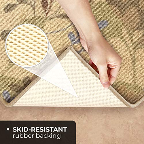 House, Home and More Skid-Resistant Carpet Indoor Area Rug Floor Mat – Botanical Daydream – Golden Beige – 3 Feet X 3 Feet