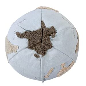 Lorena Canals USA Pouffe World Map, Light Blue, Natural, Linen, Beige, Grey, 1' 5" x Ø1' 8"