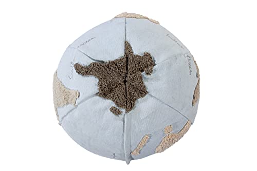 Lorena Canals USA Pouffe World Map, Light Blue, Natural, Linen, Beige, Grey, 1' 5" x Ø1' 8"