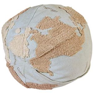 Lorena Canals USA Pouffe World Map, Light Blue, Natural, Linen, Beige, Grey, 1' 5" x Ø1' 8"